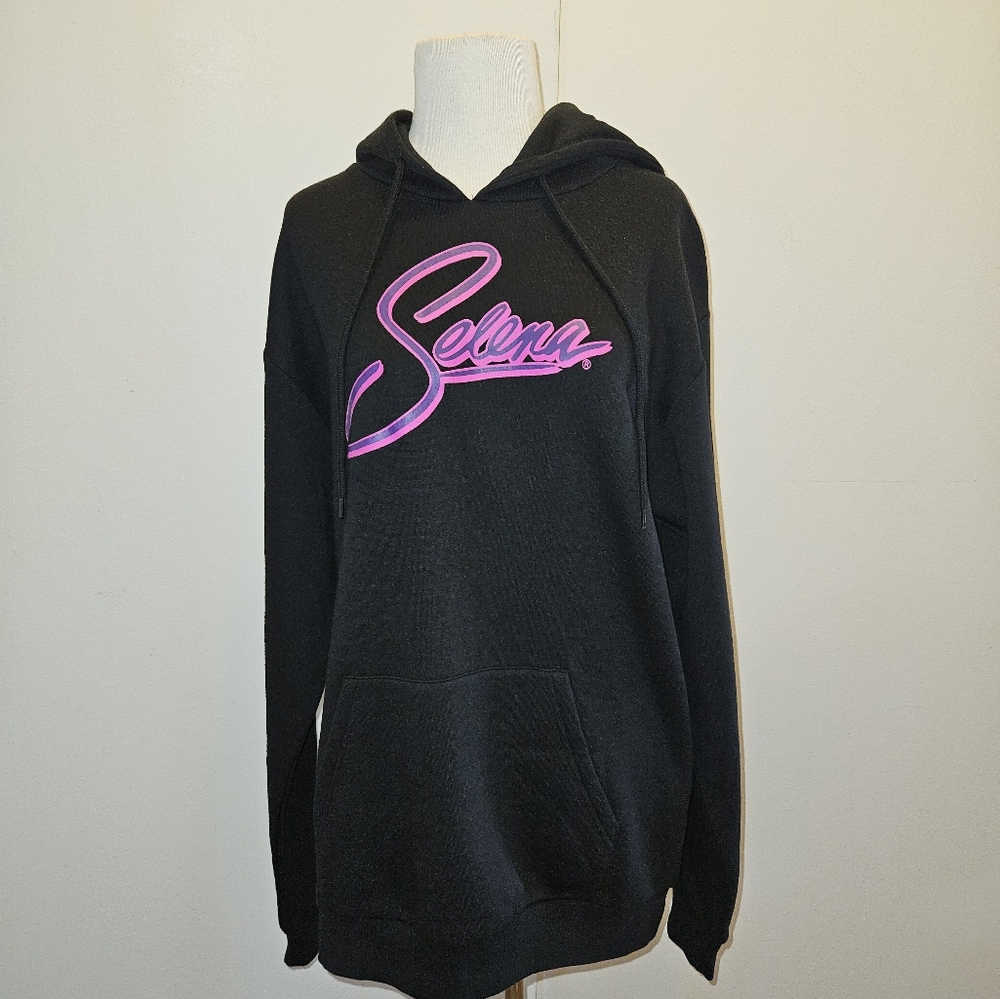 Iconic Selena Black Hoodie with Pink Graphic